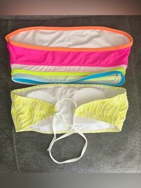 Women's Neon Bandeau Bikini Tops - Pink & Yellow